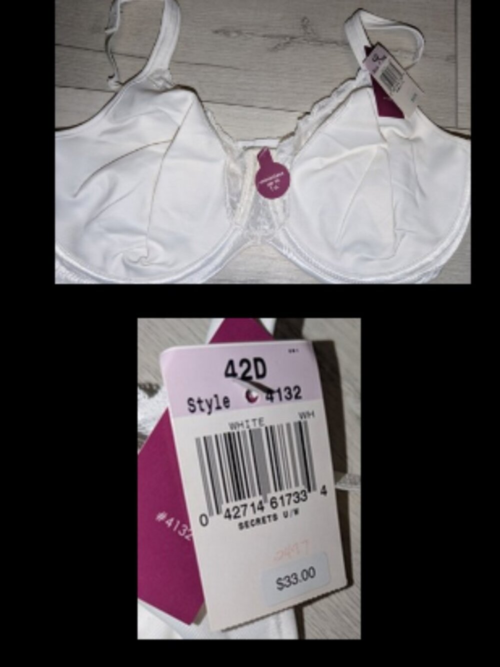NWT Playtex Secrets style #4132 White Satin Underwire Bra Womens Sz 42D